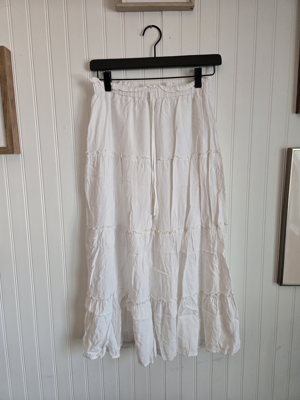 Love Tree White Boho Cottagecore Tiered Maxi Skirt